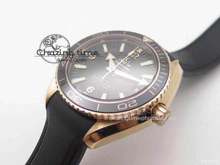 0301 Planet Ocean Professional Rose Gold Liquid Metal V6F 42mm On Black Rubber Strap A Vibrant 8266